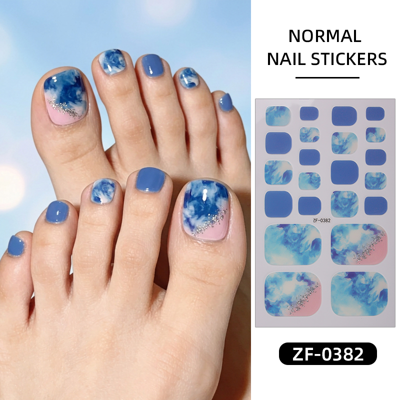 Full Cover Adhesive - สติกเกอร์ติดเล็บเท้าลายหินอ่อนไล่เฉดสี 22Tips ดีไซน์ท้องฟ้าเต็มดาว ไม่ต้องอบ ติดง่าย ปิดคลุมเล็บเต็มแผ่น
