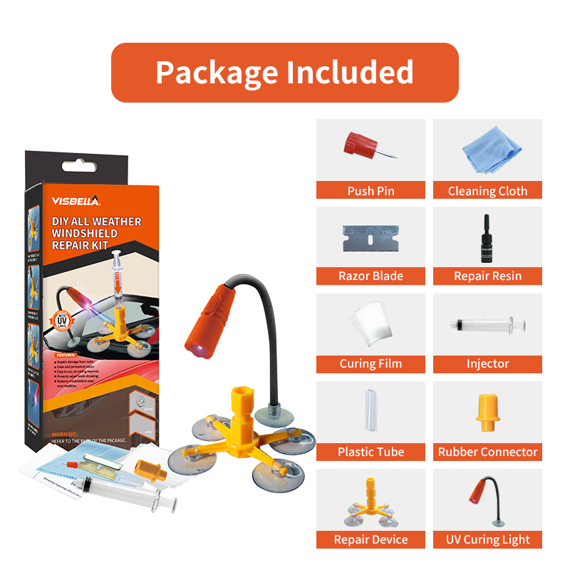 Liquid Uv Glue Kit - Visbella ชุดซ่อมที่บังแดดหน้ารถยนต์พร้อมไฟยูวีกาวเหลวกระจกแตกสำหรับกระจกรถยนต์หน้าต่าง
