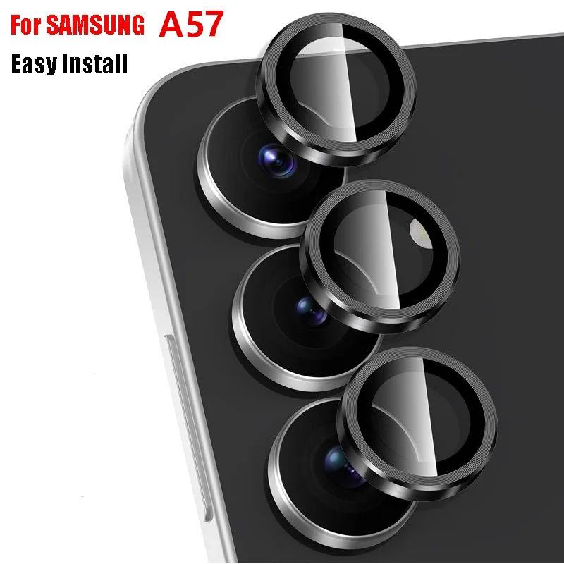 Tempered Glass Screen 9H - โลหะป้องกันเลนส์กล้องสำหรับซัมซุงกาแล็คซี่ A57 A37 ป้องกันรอยขีดข่วน 9H กระจกนิรภัยแหวนโลหะสำหรับกาแล็กซี่