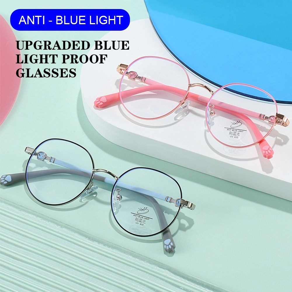 Anti Blue Light Film - แว่นตาเด็กป้องกันแสงสีฟ้าแว่นตากันแดดทรงกลม pelindung Mata คอมพิวเตอร์เด็กหญิงเด็กชายสำหรับเด็กกรอบแว่นตาน้ำหนักเบาพิเศษ